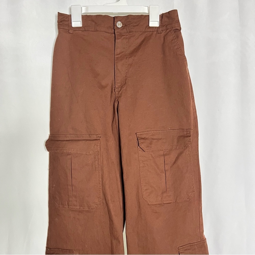 F21 Twill Straight-Leg Cargo Pants Chocolate Brown Size Small - Picture 3 of 10